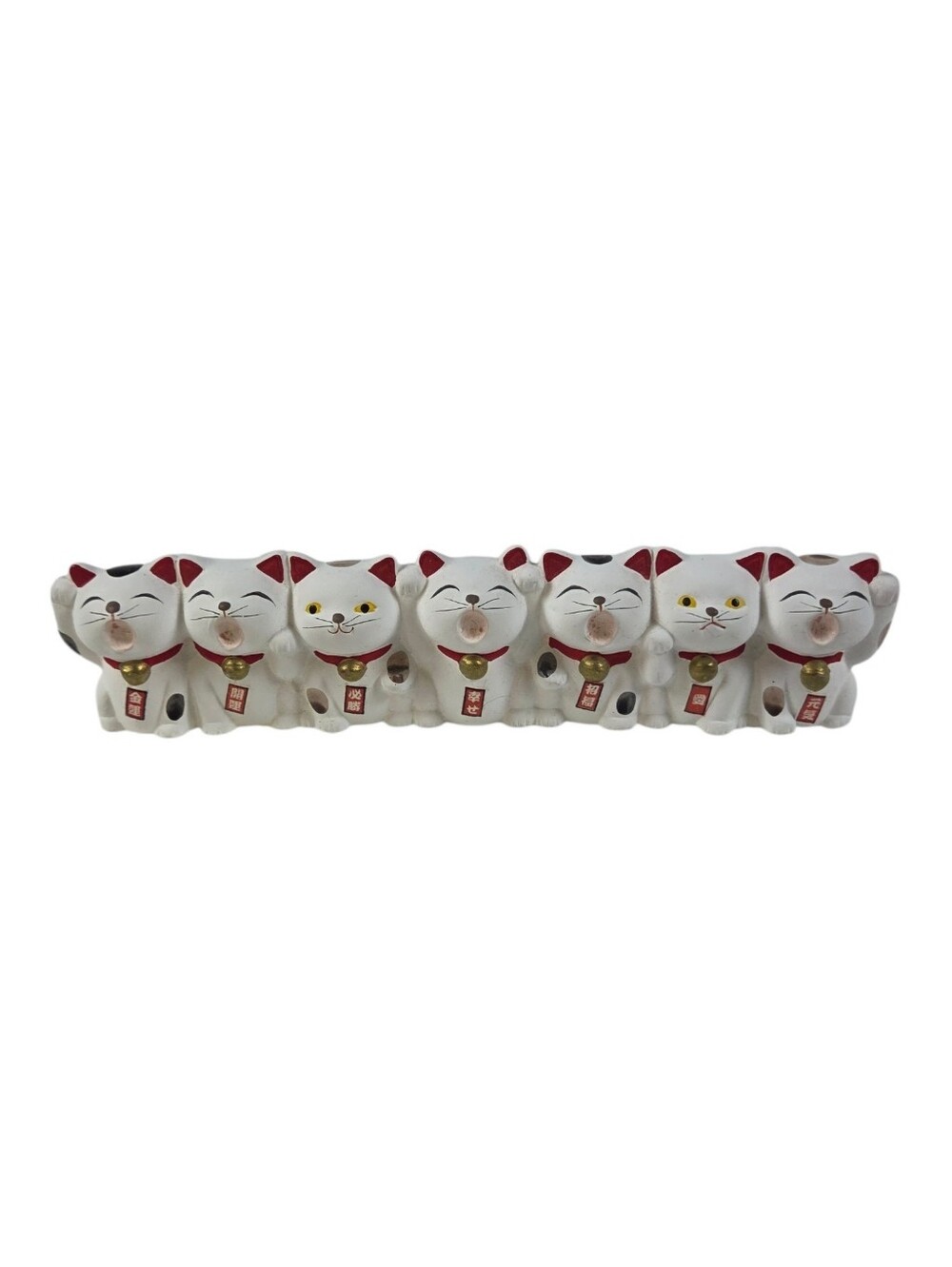 Japanese Manekineko Lucky Cat 7 Figure Ceramic Decor